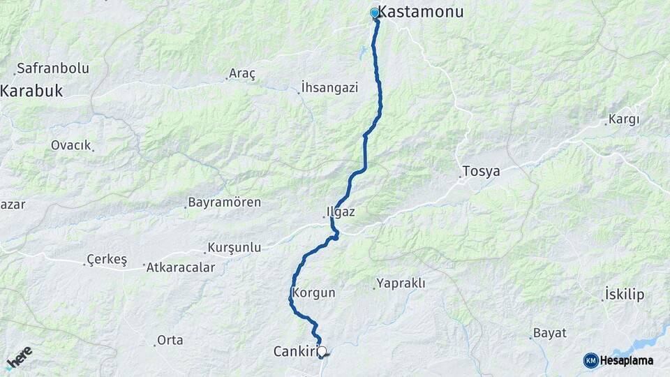 Kastamonu Çankırı Arası Kaç Km - Yol Haritası
