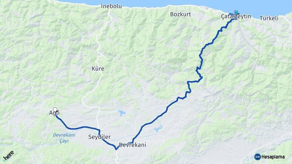 Kastamonu Çatalzeytin Ağlı Arası Kaç Km - Yol Haritası