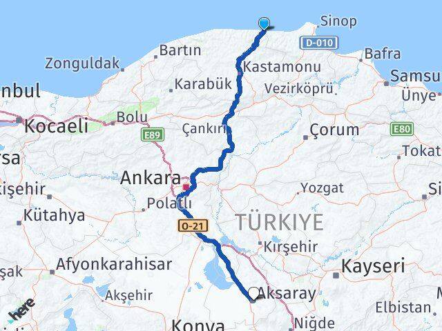 Kastamonu Çatalzeytin Aksaray Arası Kaç Km - Yol Haritası