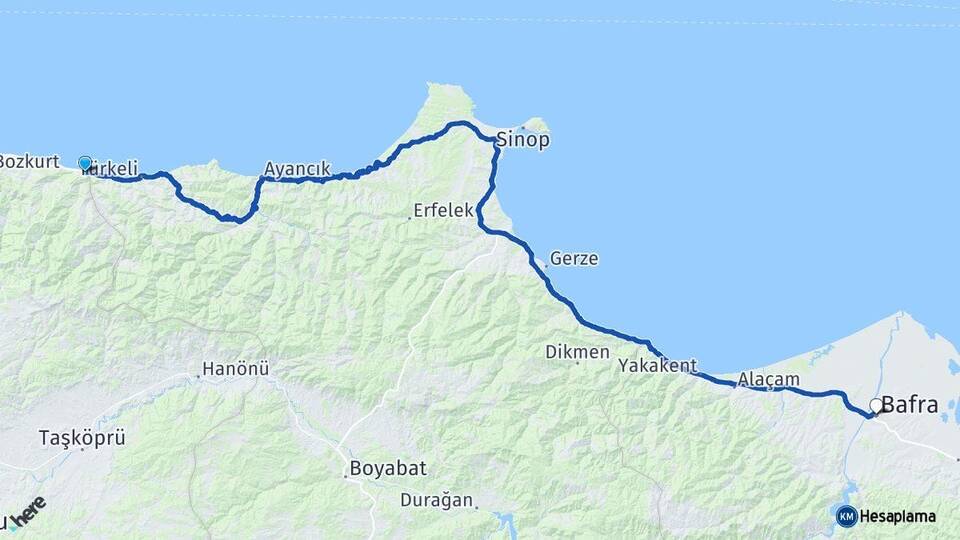 Kastamonu Çatalzeytin Bafra Samsun Arası Kaç Km - Yol Haritası