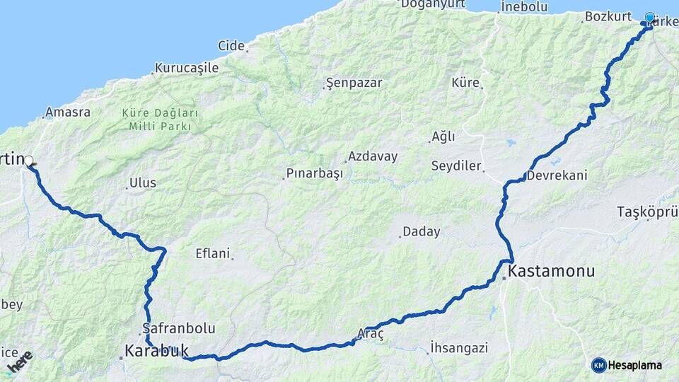 Kastamonu Çatalzeytin Bartın Arası Kaç Km - Yol Haritası