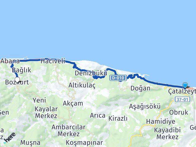 Kastamonu Çatalzeytin Bozkurt Arası Kaç Km - Yol Haritası