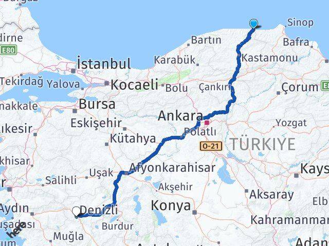 Kastamonu Çatalzeytin Denizli Arası Kaç Km - Yol Haritası
