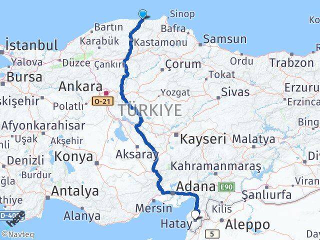 Kastamonu Çatalzeytin Hatay Arası Kaç Km - Yol Haritası