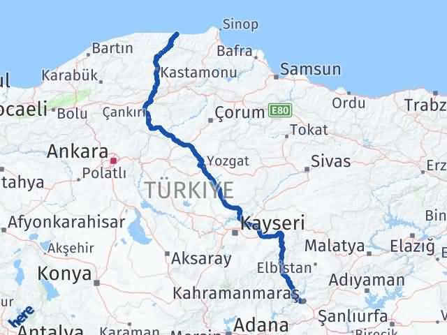 Kastamonu Çatalzeytin Kahramanmaraş Arası Kaç Km - Yol Haritası