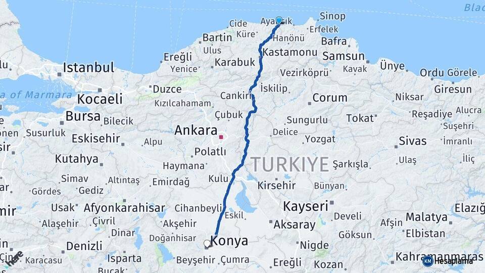 Kastamonu Çatalzeytin Konya Arası Kaç Km - Yol Haritası