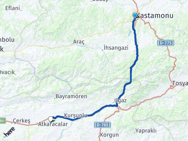 Kastamonu Çavundur Kurşunlu Çankırı Arası Kaç Km - Yol Haritası