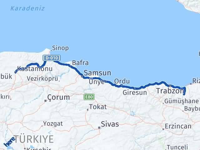 Kastamonu Çaykara Trabzon Arası Kaç Km - Yol Haritası