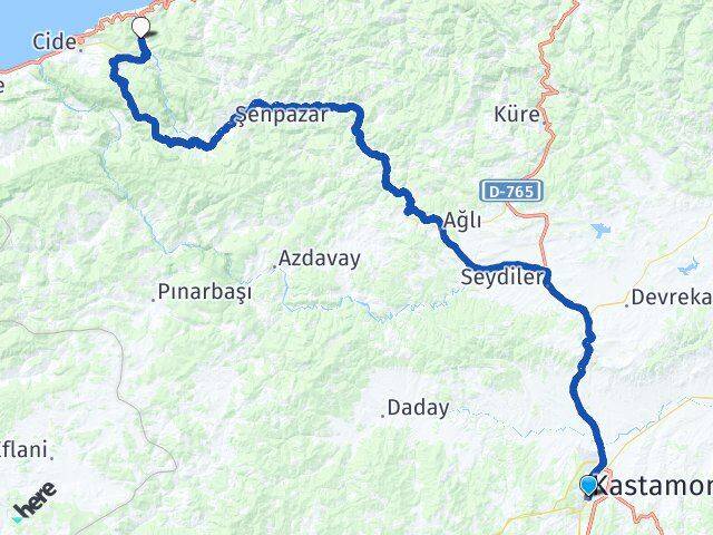 Kastamonu Çayüstü Cide Arası Kaç Km - Yol Haritası