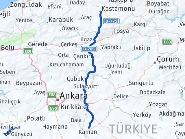 Kastamonu Çelebi Kırıkkale Arası Kaç Km - Yol Haritası