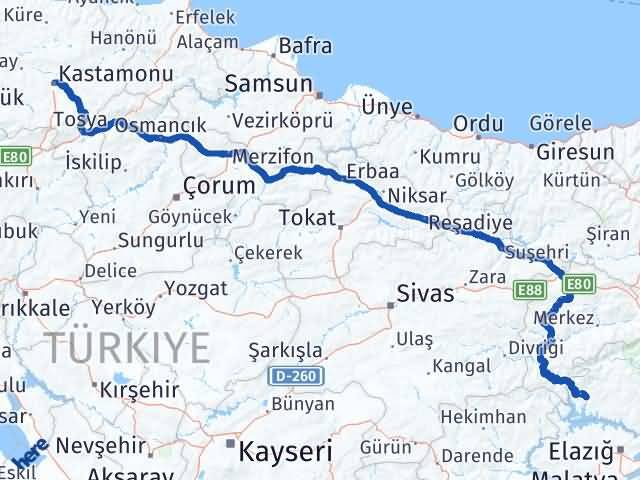 Kastamonu Çemişgezek Tunceli Arası Kaç Km - Yol Haritası