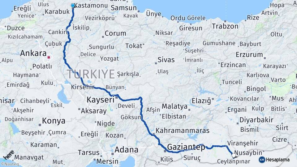Kastamonu Ceylanpınar Şanlıurfa Arası Kaç Km - Yol Haritası