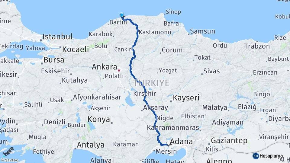 Kastamonu Cide Adana Arası Kaç Km - Yol Haritası