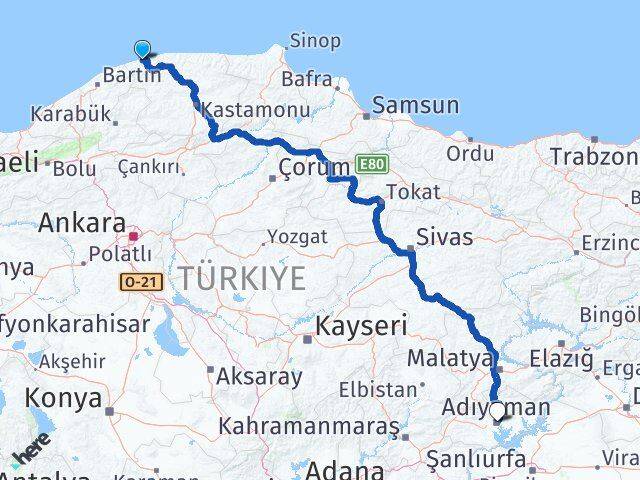 Kastamonu Cide Adıyaman Arası Kaç Km - Yol Haritası
