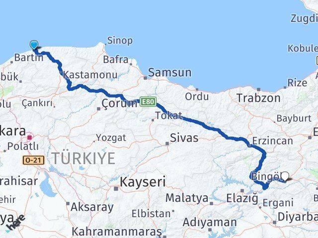 Kastamonu Cide Bingöl Arası Kaç Km - Yol Haritası