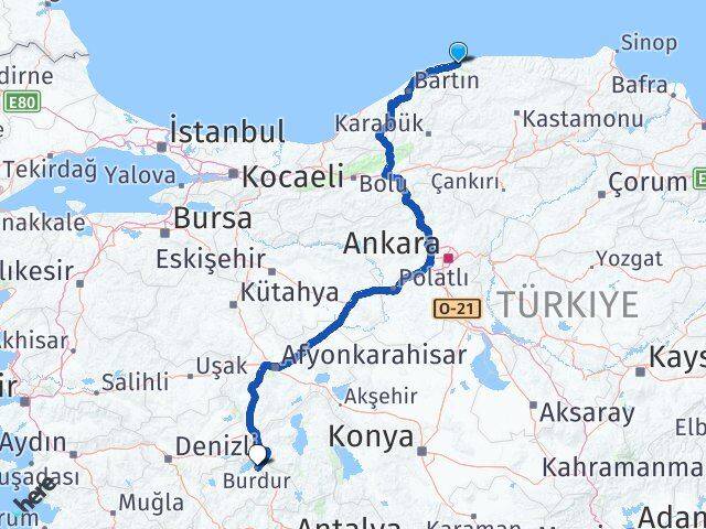 Kastamonu Cide Burdur Arası Kaç Km - Yol Haritası