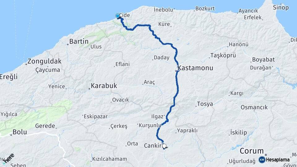 Kastamonu Cide Çankırı Arası Kaç Km - Yol Haritası