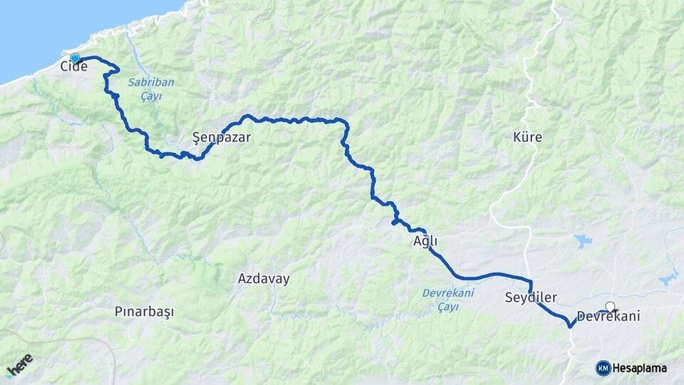 Kastamonu Cide Devrekani Arası Kaç Km - Yol Haritası