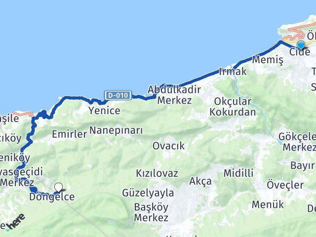 Kastamonu Cide Döngelce Cide Arası Kaç Km - Yol Haritası