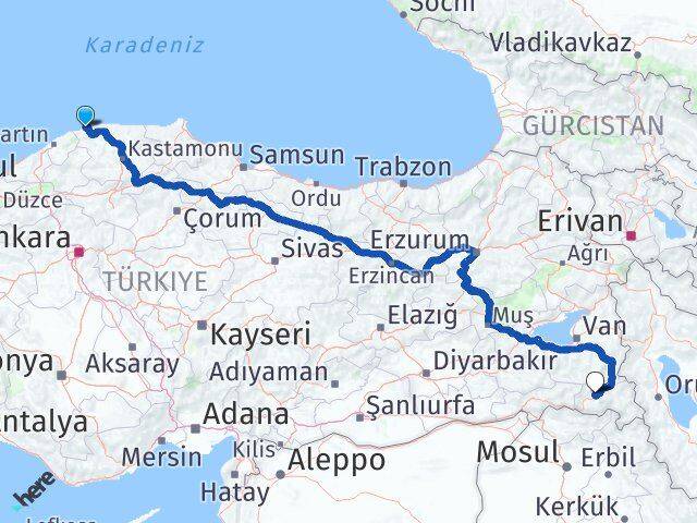 Kastamonu Cide Hakkari Arası Kaç Km - Yol Haritası