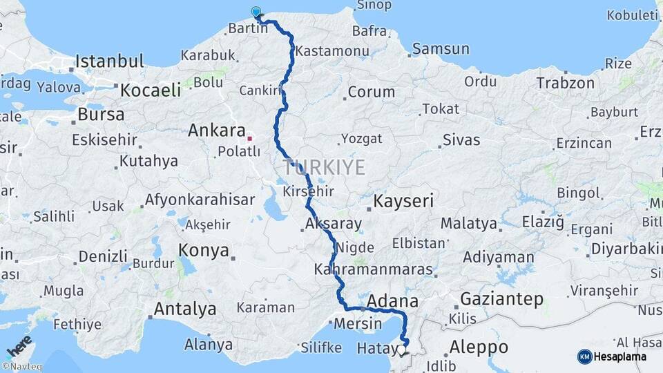 Kastamonu Cide Hatay Arası Kaç Km - Yol Haritası