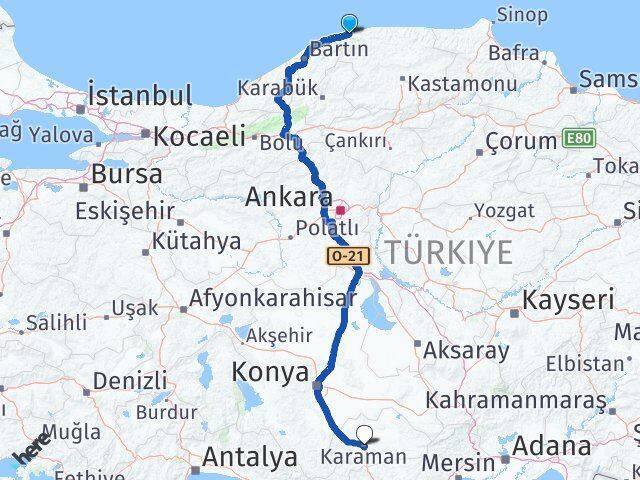 Kastamonu Cide Karaman Arası Kaç Km - Yol Haritası