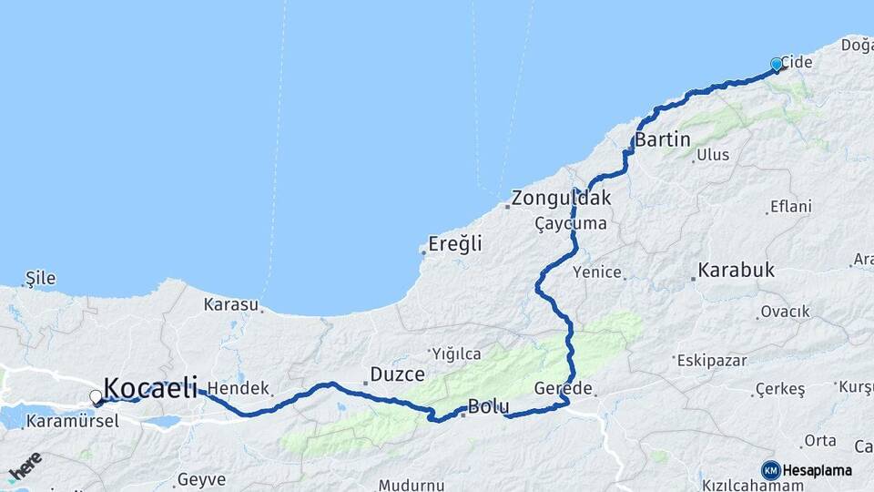Kastamonu Cide Kocaeli Arası Kaç Km - Yol Haritası