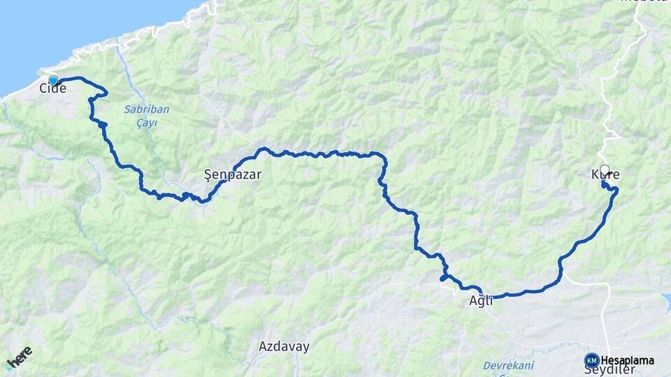 Kastamonu Cide Küre Arası Kaç Km - Yol Haritası