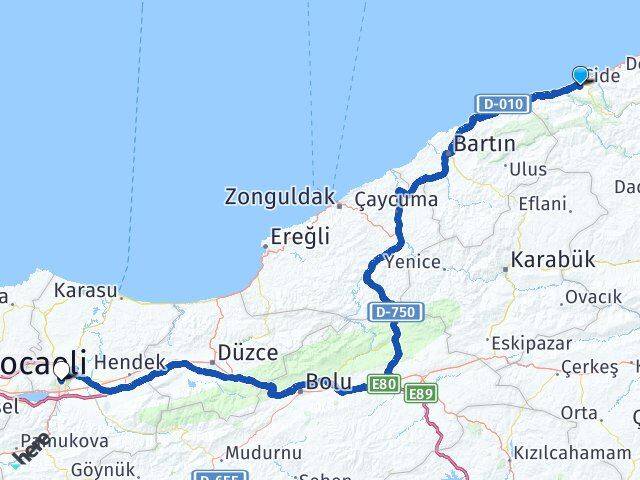 Kastamonu Cide Sakarya Arası Kaç Km - Yol Haritası