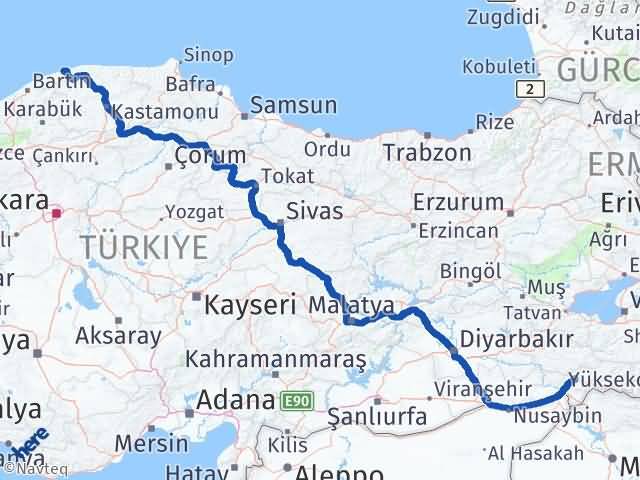 Kastamonu Cide Şırnak Arası Kaç Km - Yol Haritası