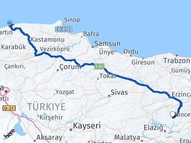 Kastamonu Cide Tunceli Arası Kaç Km - Yol Haritası