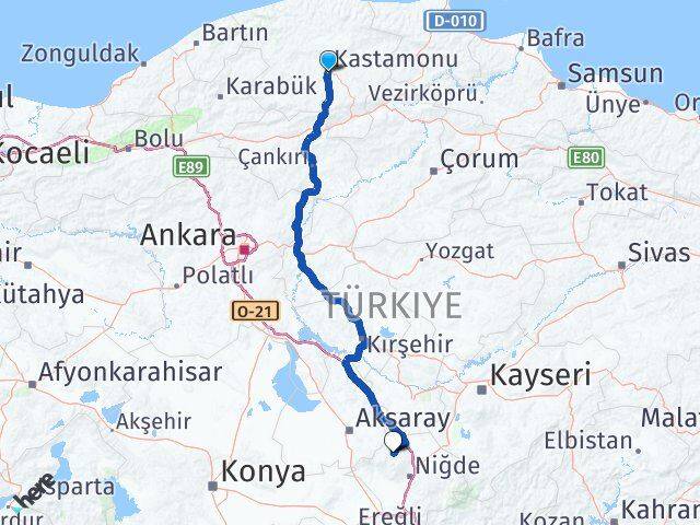 Kastamonu Çiftlik Niğde Arası Kaç Km - Yol Haritası