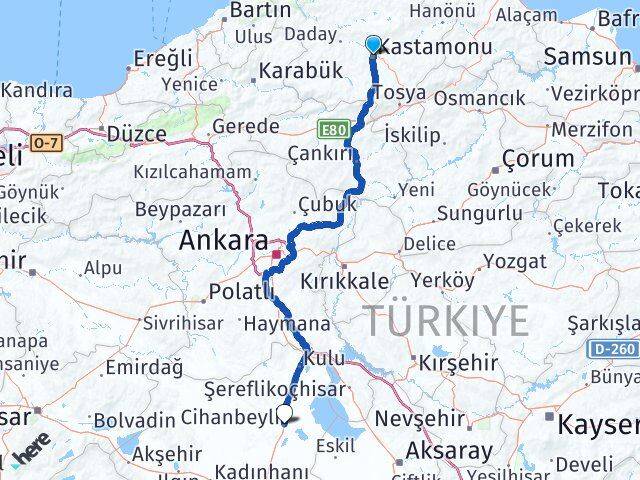 Kastamonu Cihanbeyli Konya Arası Kaç Km - Yol Haritası