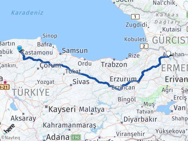 Kastamonu Çıldır Ardahan Arası Kaç Km - Yol Haritası