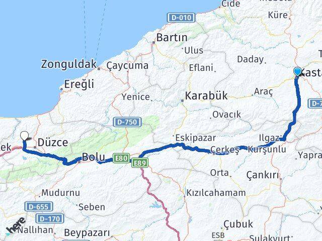 Kastamonu Çilimli Düzce Arası Kaç Km - Yol Haritası
