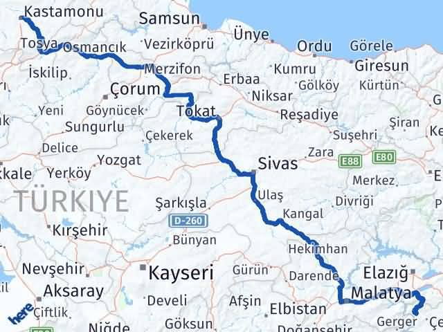 Kastamonu Çüngüş Diyarbakır Arası Kaç Km - Yol Haritası