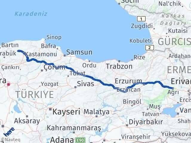 Kastamonu Daday Ağrı Arası Kaç Km - Yol Haritası