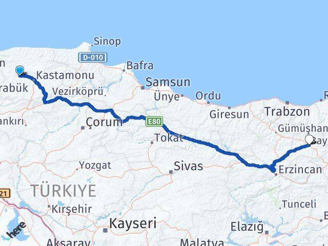 Kastamonu Daday Bayburt Arası Kaç Km - Yol Haritası