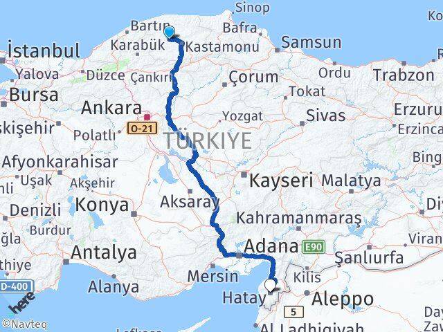 Kastamonu Daday Hatay Arası Kaç Km - Yol Haritası
