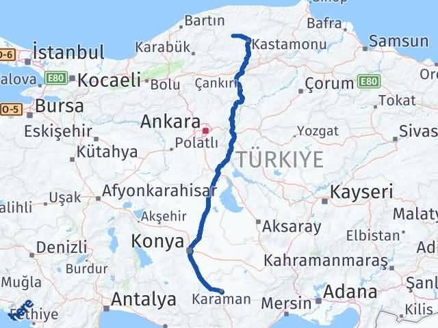 Kastamonu Daday Karaman Arası Kaç Km - Yol Haritası
