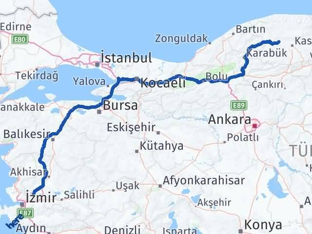 Kastamonu Daday Manisa Arası Kaç Km - Yol Haritası