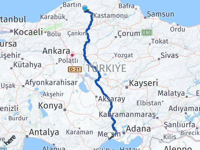 Kastamonu Daday Mersin Arası Kaç Km - Yol Haritası