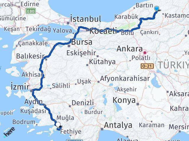 Kastamonu Daday Muğla Arası Kaç Km - Yol Haritası