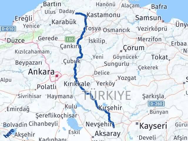 Kastamonu Daday Nevşehir Arası Kaç Km - Yol Haritası