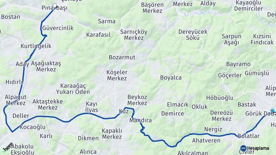 Kastamonu Daday Pınarbaşı Arası Kaç Km - Yol Haritası