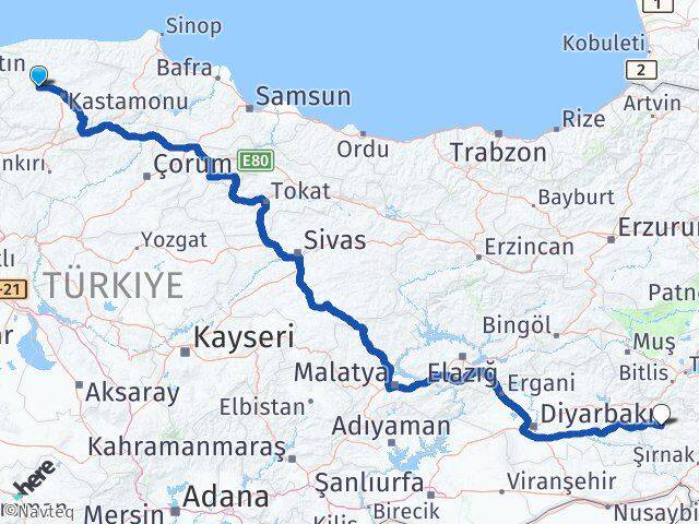 Kastamonu Daday Siirt Arası Kaç Km - Yol Haritası
