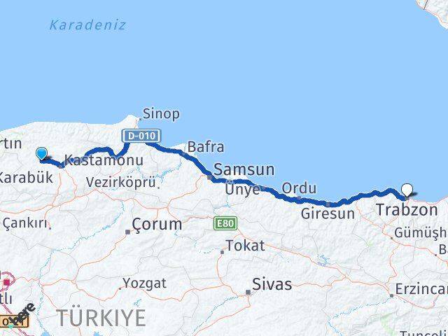 Kastamonu Daday Trabzon Arası Kaç Km - Yol Haritası