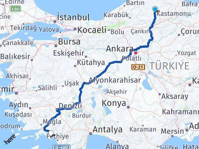 Kastamonu Dalaman Muğla Arası Kaç Km - Yol Haritası