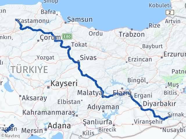 Kastamonu Dargeçit Mardin Arası Kaç Km - Yol Haritası