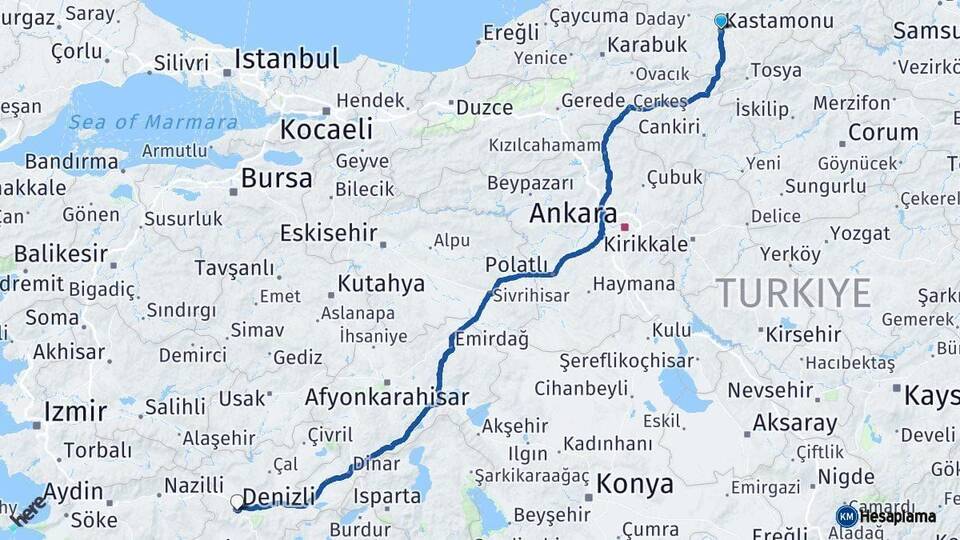Kastamonu Denizli Arası Kaç Km - Yol Haritası